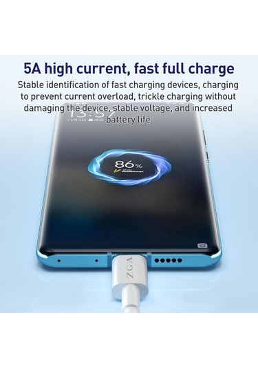 Zga Cb05 5a Usb Tip-c Tamamen Uyumlu Hızlı Şarj Veri Kablosu, Uzunluk: 1m Beyaz