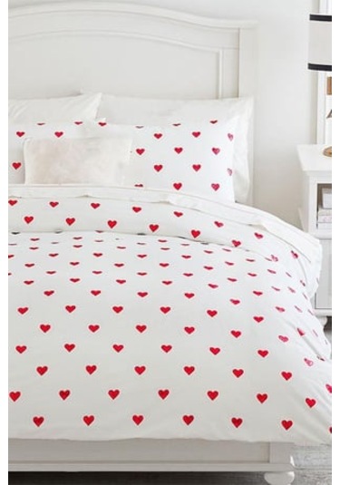 Kalpli Tek Kişilik Nevresim Takımı Beyaz- Kırmızı