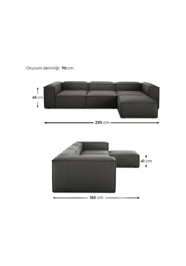 Mira Relax 4 Modül Köşe Koltuk Antrasit Keten Kumaş Antrasit