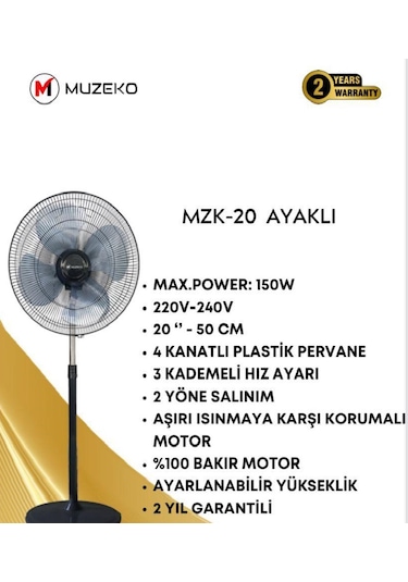 Muzeko Mzk-20 Ev Ve Ofisler İçin 2 Salınımlı 4 Kanatlı Ayaklı Van