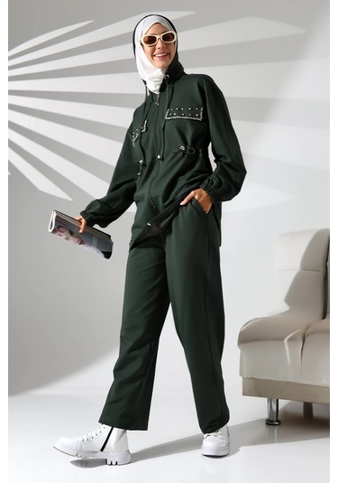 Kadın Mevsimlik Penye Alt Üst Spor Ve Rahat Haki Ikili Tunik Pantolon Şık Tesettür Takım Haki