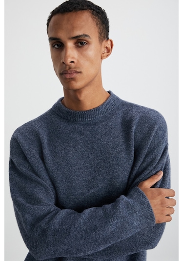 Tromso Erkek Relaxed Fit Bisiklet Yaka Sıcak Tutan Triko Indigo Kazak