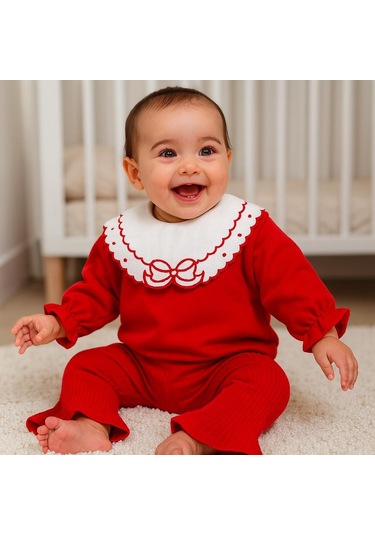 Fiyonk Nakış Yakalı Fitilli Tayt Mevsimlik 2 Parça Set Kırmızı