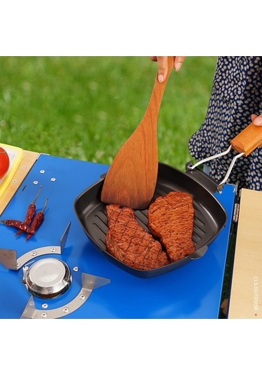 Prestigegoods Geniş Biftek Tenceresi L Gri Demir Ahşap Saplı Yüksek Yoğunluklu Demir Yapışmaz Altın