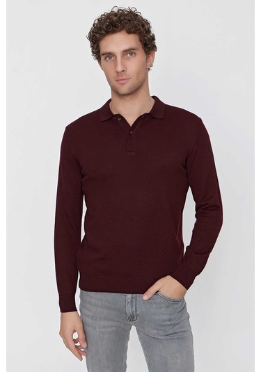 Basic Dinamik Fit Rahat Kesim Polo Yaka Triko Kazak 99kc017001752 Koyu Bordo