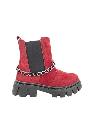 Chelsea Kız Çocuk Deri Kısa Çizme Bordo Nubuk Bordo