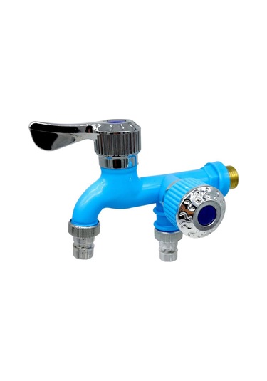 Xiyyadms Çift Su Çıkışı Seramik+metal Materyalli Mutfak/balkon/banyo Çok Amaçlı 1/2 İnç Vida Lavabo Musluğu Mavi Mavi