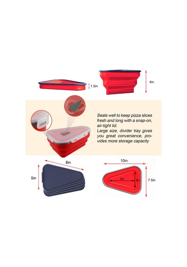 Neevoyu Kırmızı Gıda Kalitesi Silikon Pizza Kutusu - Yeniden Kullanılabilir, 5 Bölmeli, Mikrodalga & Bulaşık Makinesine Uygun, Leak-proof, Foldable Turuncu - Kırmızı
