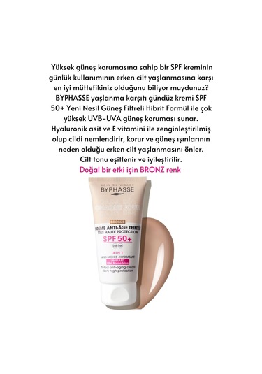 Byphasse Anti-Aging 3'ü 1 Arada Renkli Güneş Kremi Bronz SPF50+ 50 ML
