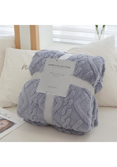 Gri Kalın Kış Battaniye Atmak Yumuşak Sıcak Yün Battaniye Yataklar İçin Ekose Taff Kaşmir Kuzu Termal Yorgan Yatak Örtüsü 100 X 150 Gri