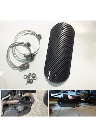 Evrensel Motosiklet Egzoz Borusu Karbon Fiber Stil Isı Kalkanı - Siyah