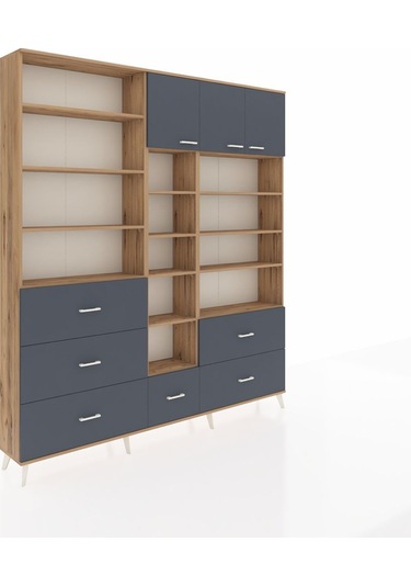 Arges Dolap 17 Raflı 6 Çekmeceli 3 Kapaklı 220x30x243 Çam-antrasit/antrasit Antrasıt/antrasıt