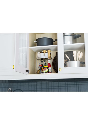 Maiyame 360 Derece Dönebilir 2 Katlı Baharat Saklama Çarkı - Geniş Kapasiteli, Kaymaz Tabanlı, Mutfak Düzenleyici Beyaz