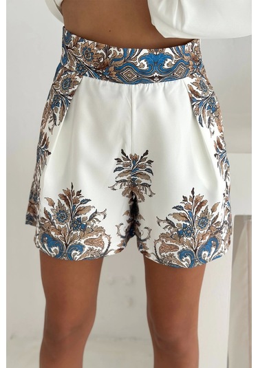 İthal Atlas Kumaş Bluz&şort Takım Beyaz