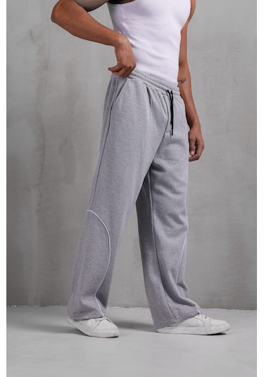 Dark Moda Erkek Oval Şeritli Baggy Eşofman Gri