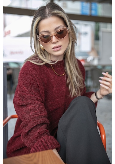 Lela Regular Fit Dik Yaka Yumuşak Dokulu Triko Bayan Kazak 4616222 Bordo