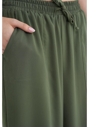 4307 Kadın Beli Lastikli Parçalı Şalvar Pantolon Haki Haki