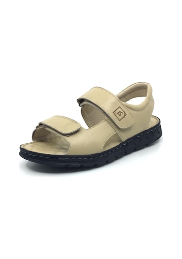 Taşpınar %100 Hakiki Deri Ortopedik Erkek Yazlık Günlük Cırtlı Bej Sandalet 40-45 Bej