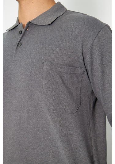 Orange Safety Koyu Gri Polo Yaka Uzun Kol Sweat T-shirt Kışlık