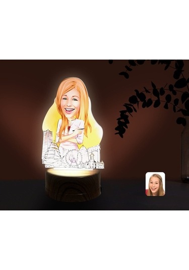 Kişiye Özel Kadın Mimar Karikatürlü Dekoratif 3D Biblo Led Işıklı