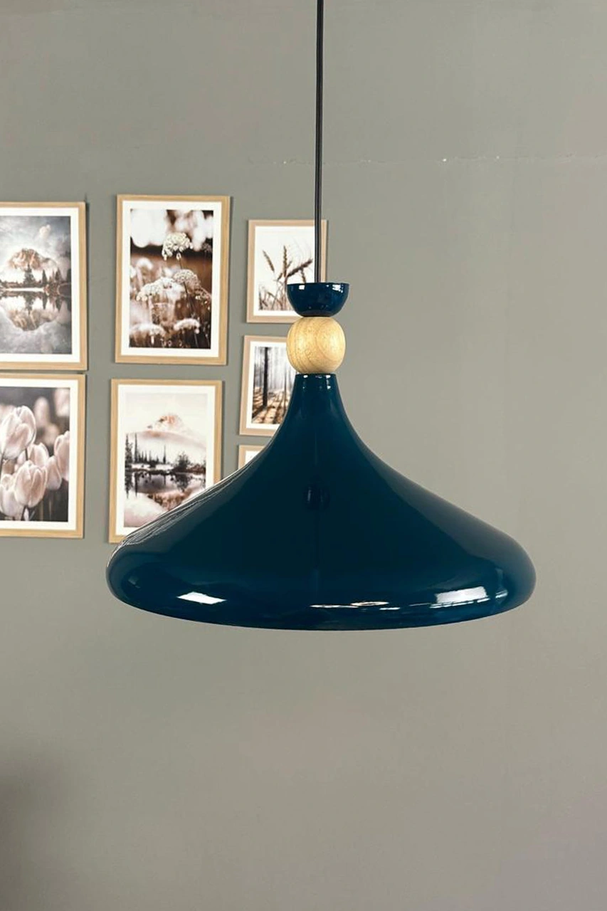 Deniz Yeşili Ahşap Şapka Tekli Avize Sarkıt Salon Mutfak Cafe Butik Lamba Aydınlatma Avizeler Su Yeşili