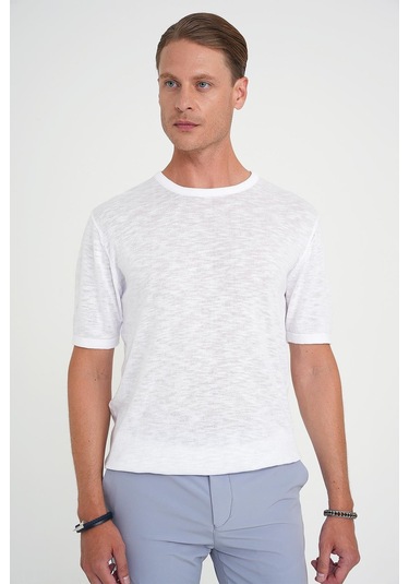 Comfort Fit Bisiklet Yaka Kısa Kol Spor Beyaz Triko Tr 881 Beyaz