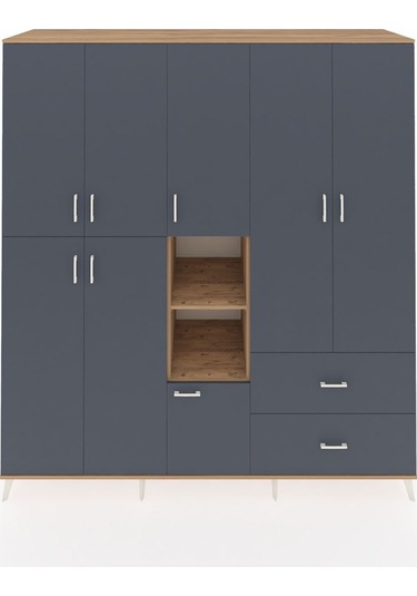 Kronos Dolap 12 Raflı 2 Çekmeceli Tek Askılı 220x59x243 Çam-antrasit/antrasit Antrasıt/antrasıt