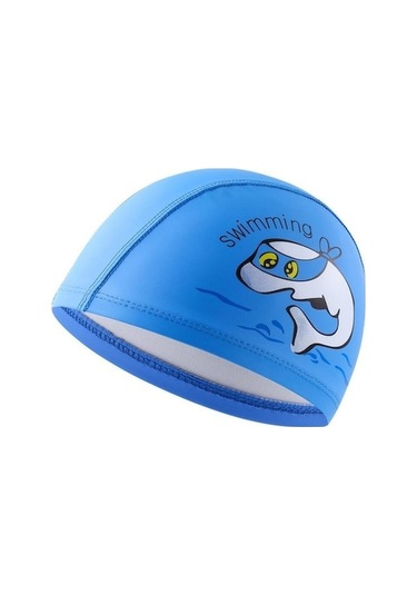 Ankatek Sones Çocuk Yüzme Şapkası Pu Baskılı Sevimli Yunus Desenli Elastik Yüzme Şapkası Koyu Mavi Lw Koyu Mavi Koyu Mavi