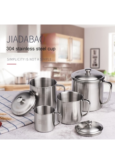 Sones 5 Adet Ekstra Kalın 304 Paslanmaz Çelik Bardak Çocuk Ağız Bardak Saplı Kapaklı Ev Yetişkin İçme Suyu Bardağı 10cm Kapaklı