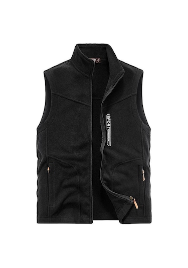 Büyük Beden Erkek Polar Yelek Günlük Polar Termal Yelek Yelek Ceket Siyah