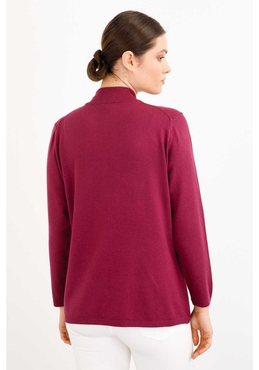 Desen Triko Kadın Likralı Uzun Kol Basic Yarım Balıkçı Bluz 0240016 Mürdüm Mürdüm