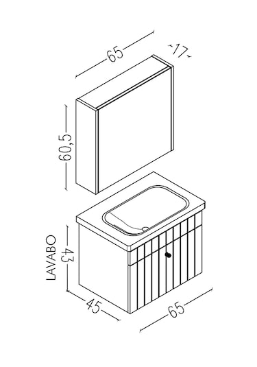 Alice 65 Cm Banyo Dolabı Bgn Aynalı Gri - Boy Dolap Hariç Gri