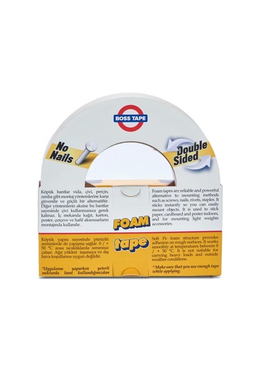Boss Tape 2732 Çift Taraflı Köpük Bant 24mmx10m Hafif Ağırlık 5kg