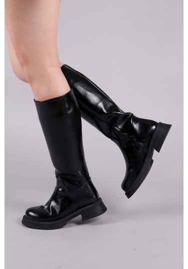 Valonya Düz Çizme Siyah-8558 Siyah