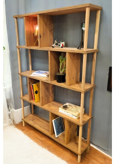 5 Raflı Modern Dekoratif Kitaplık Klasörlük Mutfak Rafı Kiler Çok Amaçlı Düzenleyici Raf Çam