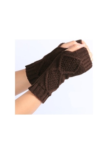 Yarım Parmaklı Kısa, Elmas Şeklindeki Örme Sıcak Eldivenler - Sonbahar Ve Kış
