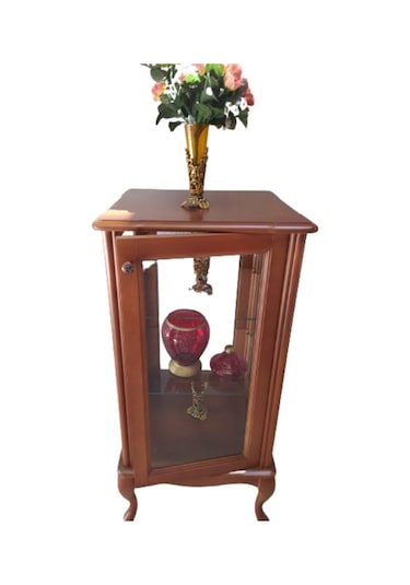 Gümüşlük KARE Model 120 cm Parlak Ceviz Boya Kayın Lükens Aslan Ayak 2 Raf El Yapım