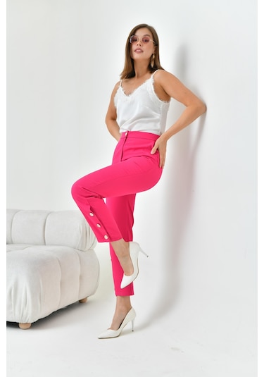 Ftz Women Kadın Dar Paça Düğmeli Pantolon Fuşya 30779-Fuşya