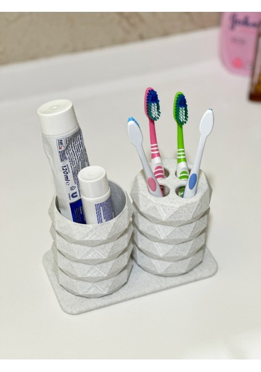 Modern Tasarım Ve Şık Diş Fırçalık Seti - Mermer Beyaz - 17cm Beyaz - Mermer