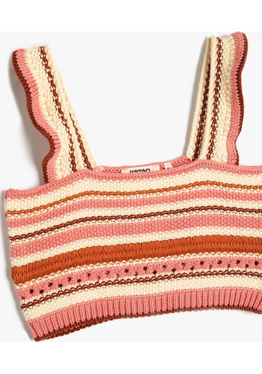 Koton Kroşe Crop Üst Askılı Kahverengi Çizgili 3skg90003at 3SKG90003AT5S1 Kahverengi