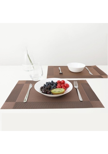 2/4/6 Adet Dikdörtgen Placemat Restoran Yıkanabilir Pvc Dayanıklı Yemek Masası Örgü Paspaslar Çerçeve Teslin Disk Kase Coaster Kaymaz Ped Mavi