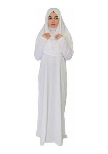 Beyaz Fermuarsız Namaz Elbisesi Beyaz