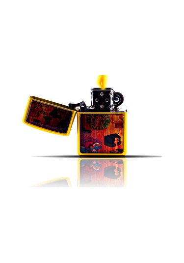 Doodle Karalama Sarı Benzinli Çakmak Çok Renkli