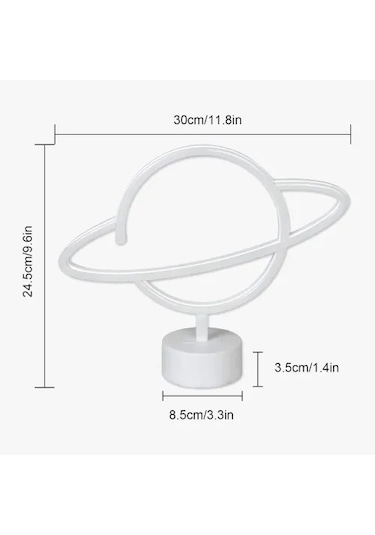 Neon Işıklı Satürn Lamba Pil + Usb