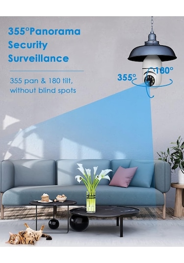 E27 Wifi Ampul Kamera 1080p - 360 Görünüm, İki Yönlü Ses, Gece Görüşü Ve Hareket Algılama
