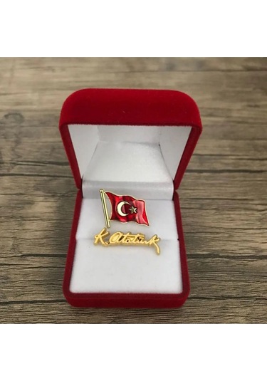 Atatürk İmzalı Ve Bayraklı Yaka Rozeti Seti Çift İkili Çok Renkli