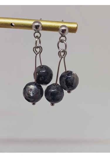 Doğaltaş Silver Çelik Küpe - Spektrolit Taşı Kiraz Serisi 55680 Çok Renkli