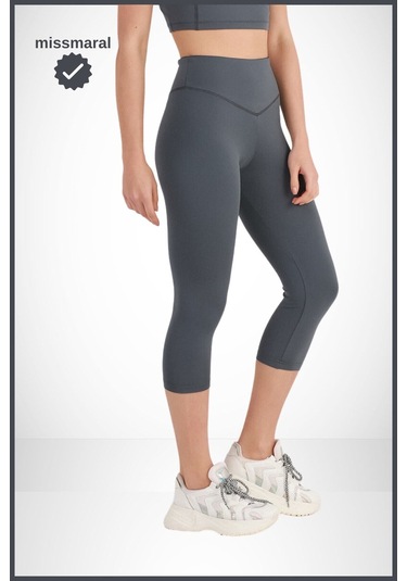 Diz Altı Kapri Tayt Antrasit Yüksek Bel Toparlayıcı Dar Paça Karyoka Dikiş Detaylı Capri 1020 Antrasit