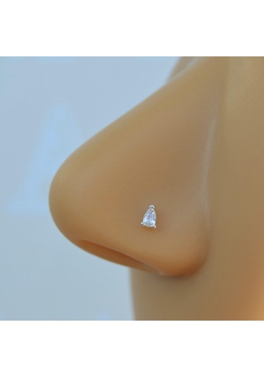 Damla Tektaşlı Hızma Gümüş Damla Model Burun Hızma Gri