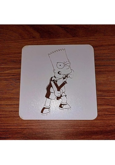 Lavanta Tasarım Bart Simpson Sapan Ahşap Bardak Altlığı Beyaz